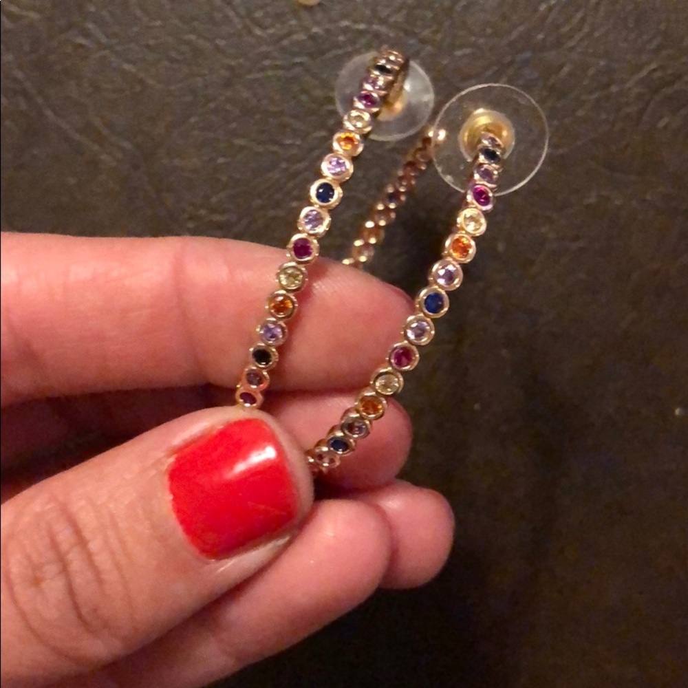 Colorful rhinestone gold hoops